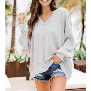 Since you’ve been gone waffle knit v-neck sweater In TAUPE